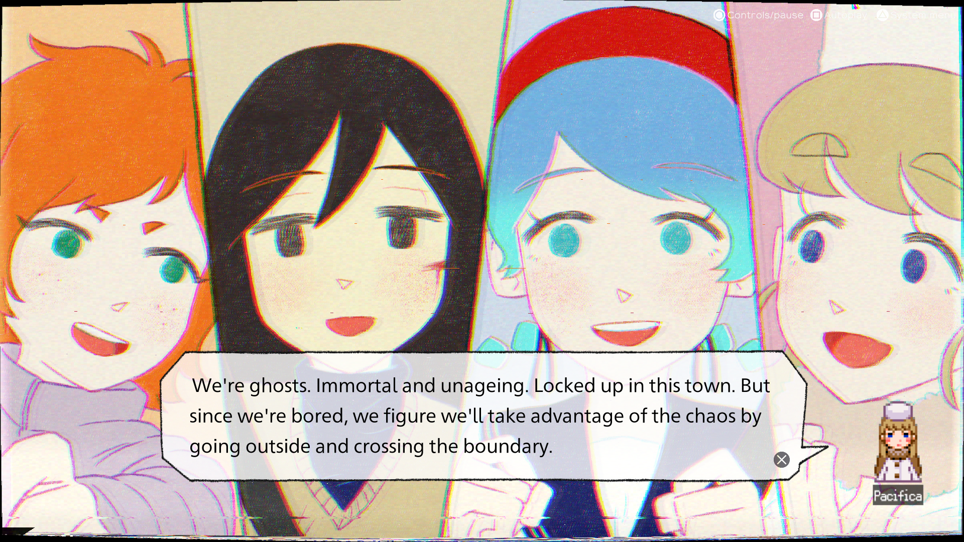 Imagem das personagens Sayoko, Anya, Pacifica e Yoru de ghostpia