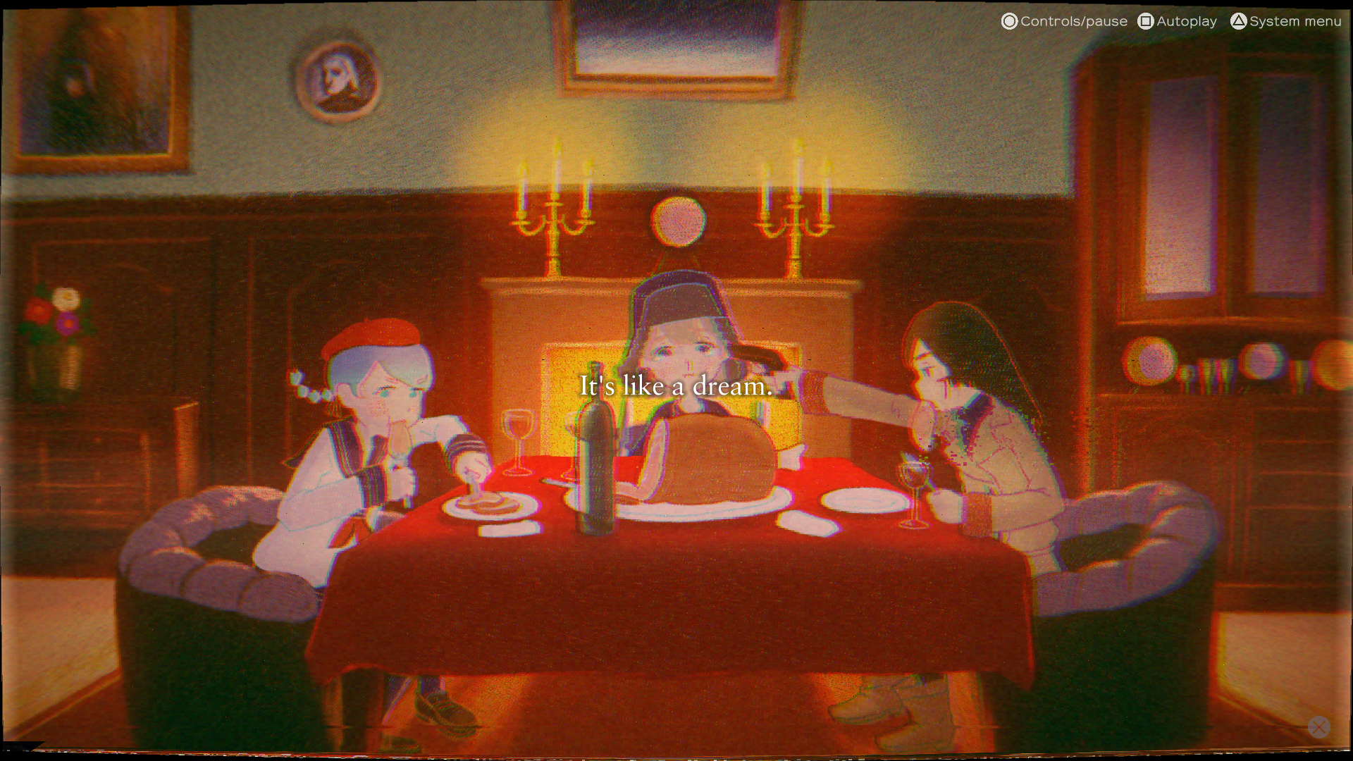 Personagens Sayoko, Yoru e Clara comendo