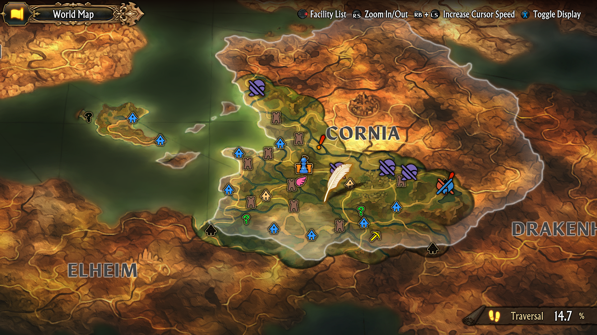 Mapa inicial de Cornia em Unicorn Overlord