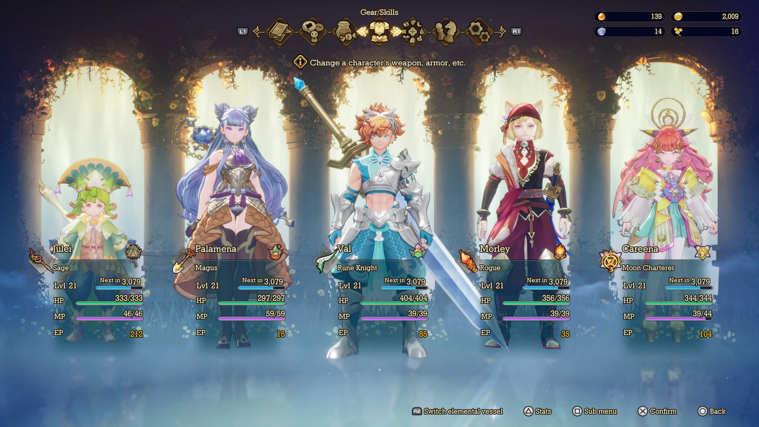 Visions of Mana - Menu de personagens