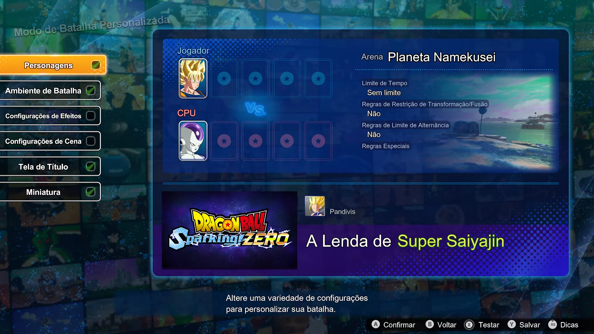 DRAGON BALL Sparking! ZERO - Menu batalha personalizada