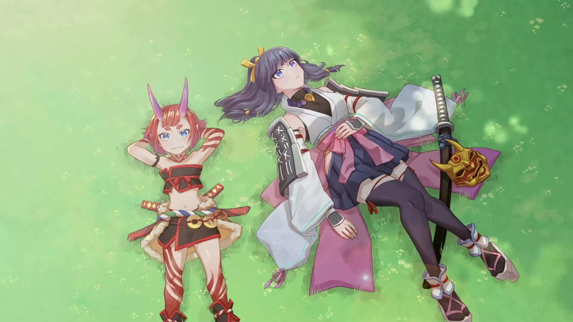 Yasha Legends of the Demon Blade - Sara e Shigure deitadas cutscene